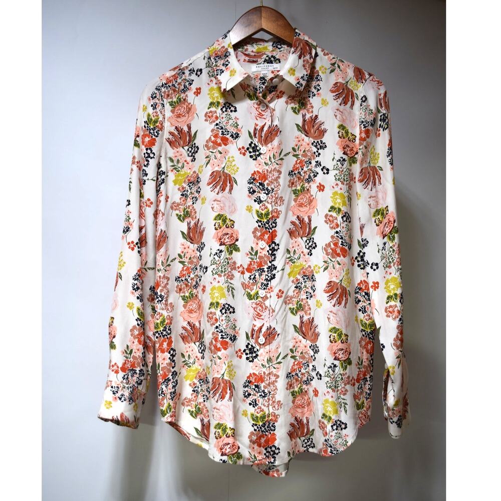 Equipment Femme Floral Silk Button Down Blouse Ivory Women's Size XS/TP